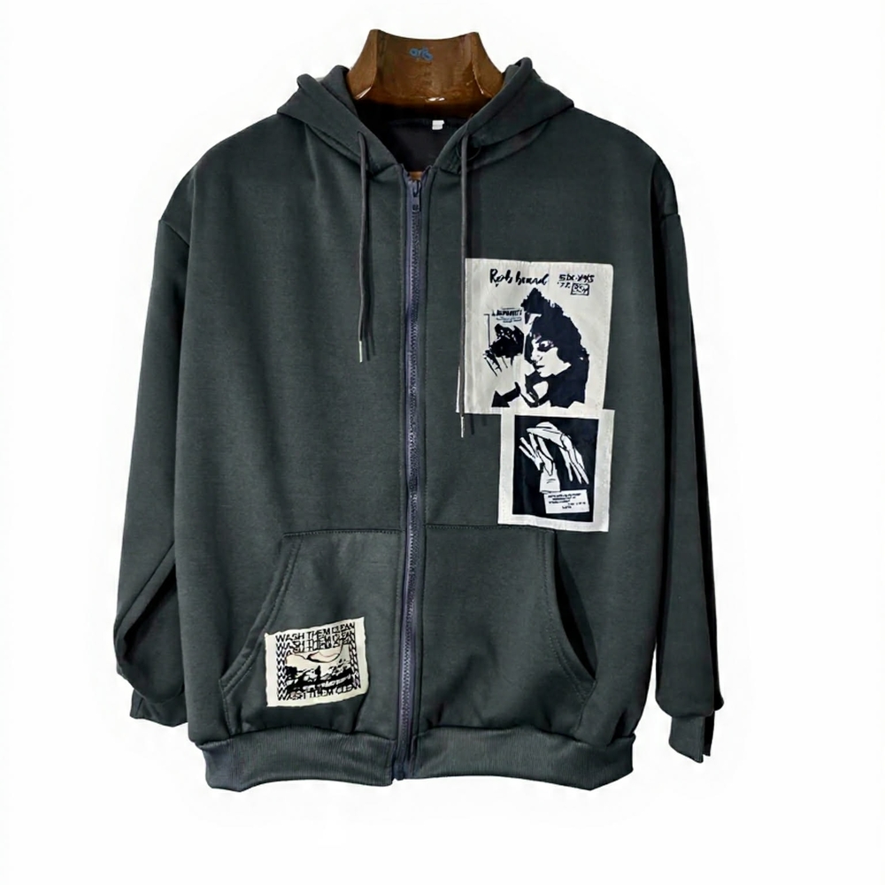 Cozy Gray Fleece Streetwear Punk‎ Grunge Asthetic  Hoodie